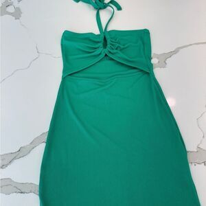 SHEIN Green Ruched Tie Front Sundress